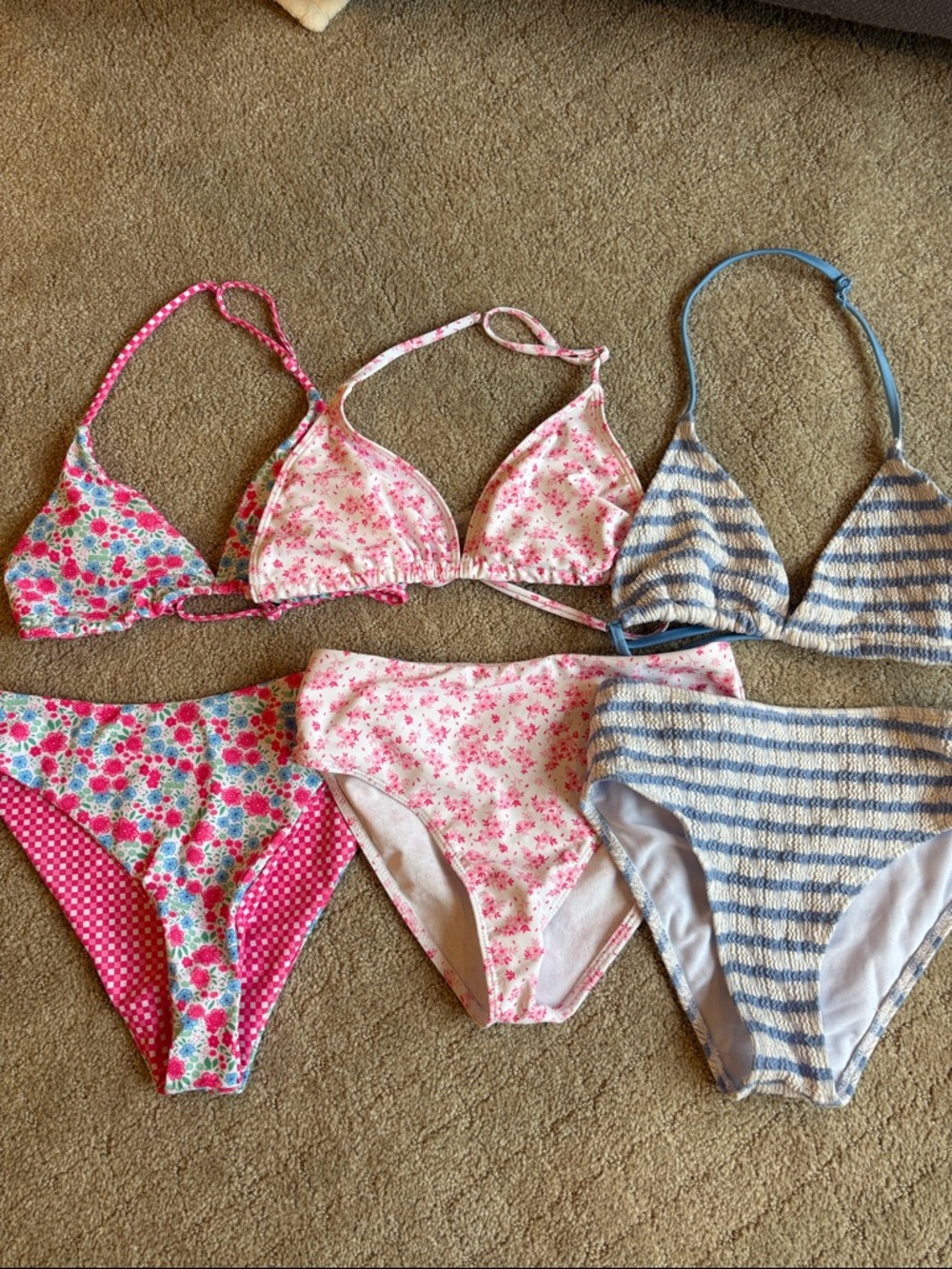 Set of Three SHEIN Floral & Striped Bikini Tops and Bottoms - NWOT